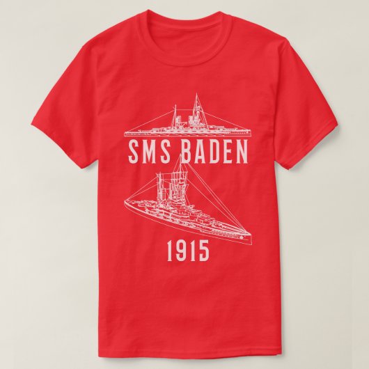 SMSバーデンドイツ語1915 WW1戦艦ブループリント直径 Tシャツ (デザイン正面)
