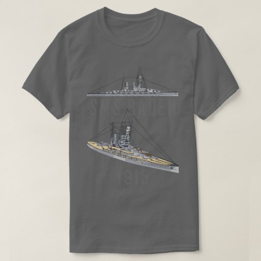 SMS Badenドイツ語1915 WW1戦艦ダイアグラムのギフト Tシャツ (デザイン正面)