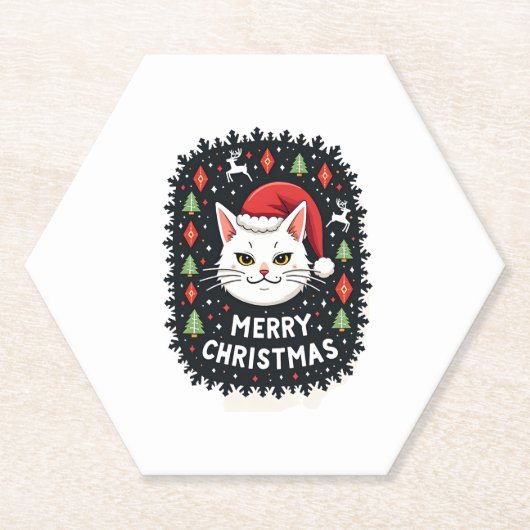 Smudge Cat Ugly Christmas Sweater  (2) ペーパーコースター (正面)