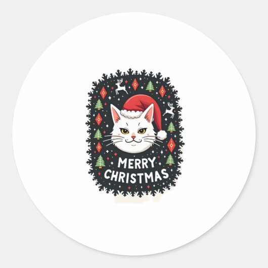 Smudge Cat Ugly Christmas Sweater  (2) ラウンドシール (正面)