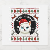 Smudge Cat Ugly Christmas Sweater  (3) スパークリングワインラベル (シングルラベル)