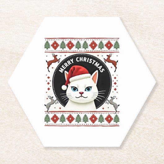 Smudge Cat Ugly Christmas Sweater  (3) ペーパーコースター (正面)