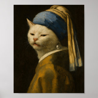 Smudge Cat with Pearl Earring - Vermeer Meme Art ポスター