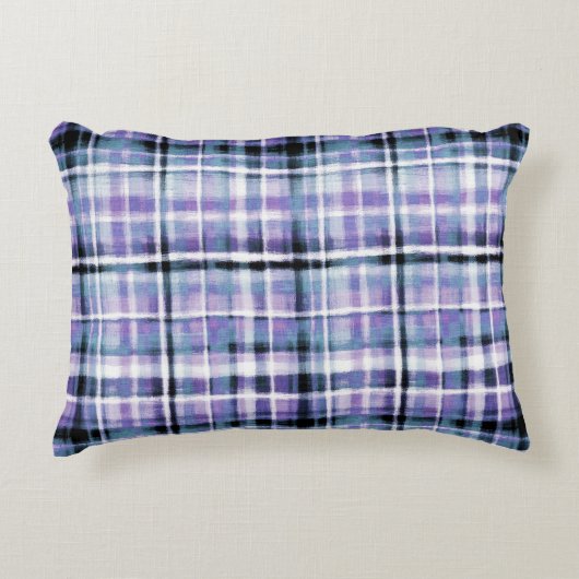 Smudgy Modern Purple Plaid アクセントクッション (正面)