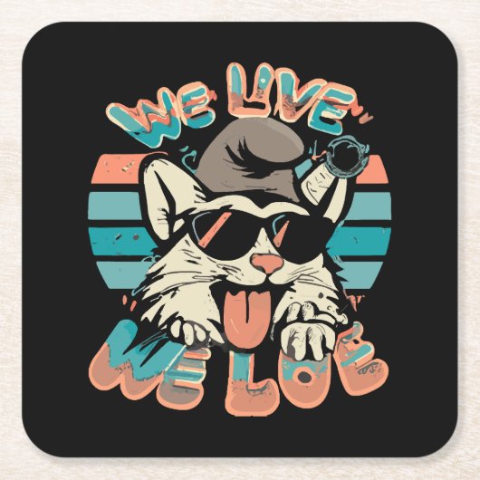 Smurf Cat - We Live We Love スクエアペーパーコースター (正面)