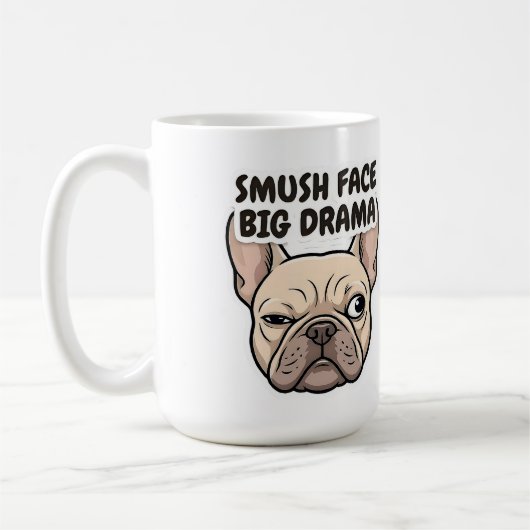 Smush Face Big Drama Funny French Bulldog Design コーヒーマグカップ (左)