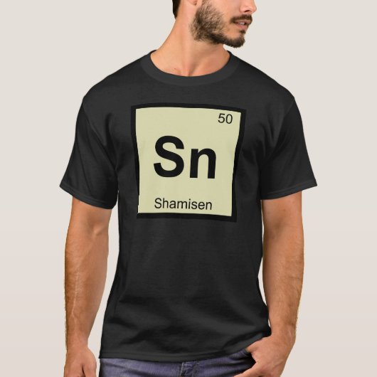 Sn - 三味線ミュージック化学周期表 tシャツ (正面)