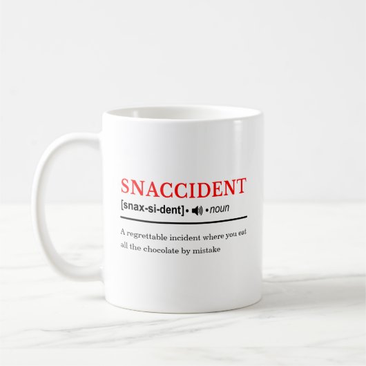 Snaccident – カスタマイズ可能な辞書定義 コーヒーマグカップ (左)
