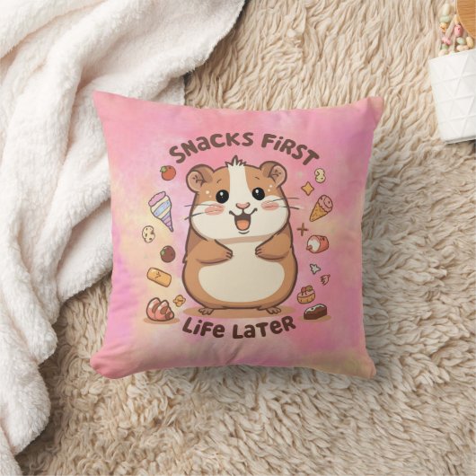 Snack First, Life Later Pillow – Funny Cozy Quote  クッション (ブランケット)
