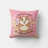 Snack First, Life Later Pillow – Funny Cozy Quote  クッション (正面)