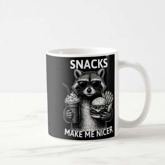 Snacks Make Me Nicer Funny Raccoon Sarcastic Anima コーヒーマグカップ (右)
