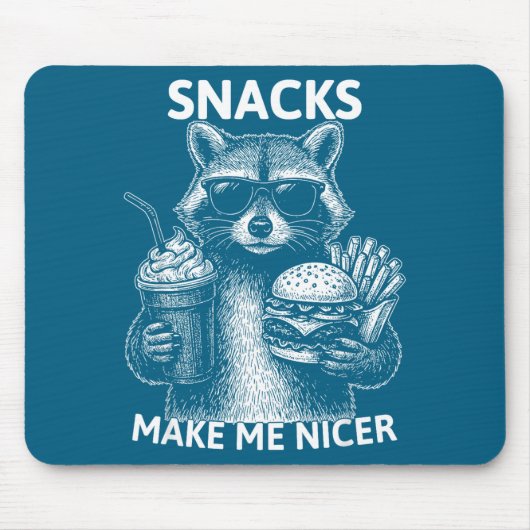 Snacks Make Me Nicer Funny Raccoon Sarcastic Anima マウスパッド (正面)