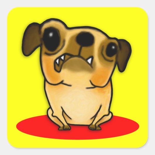 Snaggleの歯のパグ スクエアシール (正面)