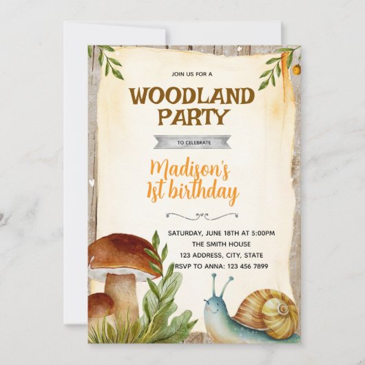 Snail and mushroom party invitation 招待状 (正面)