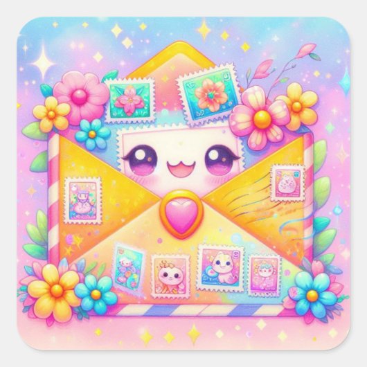 Snail Mail Kawaii Envelope Stickers スクエアシール (正面)