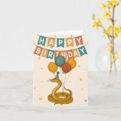 Snake Birthday Card – Funny Party Animal カード (黄色い花)