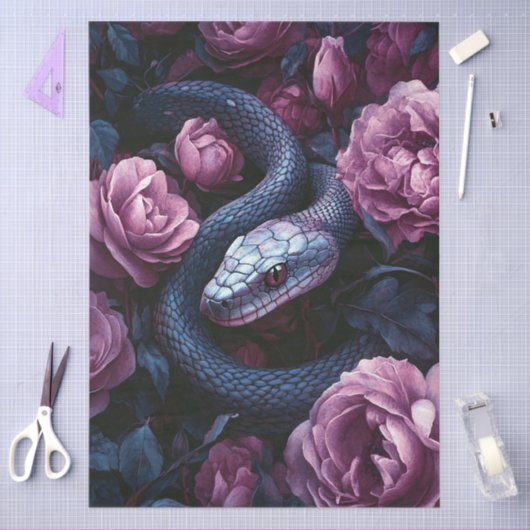Snake Coiled Among Purple Roses 薄葉紙 (クラフト)