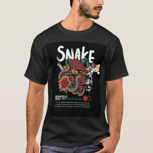 snake & cute pet cat design t-shirt tシャツ (正面)