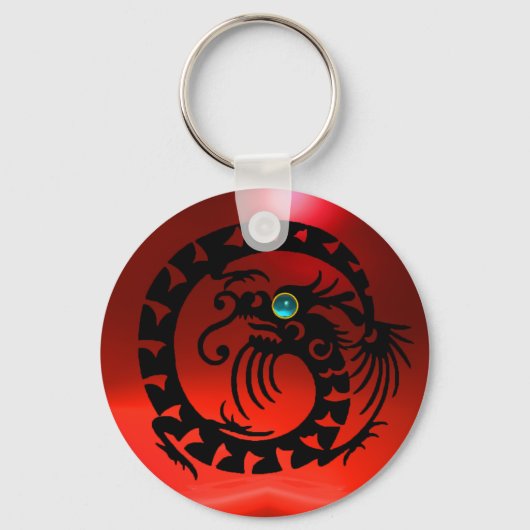 SNAKE DRAGON，黒，青アクアマリン，赤ルビー キーホルダー (正面)