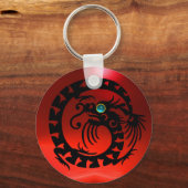 SNAKE DRAGON，黒，青アクアマリン，赤ルビー キーホルダー (正面)