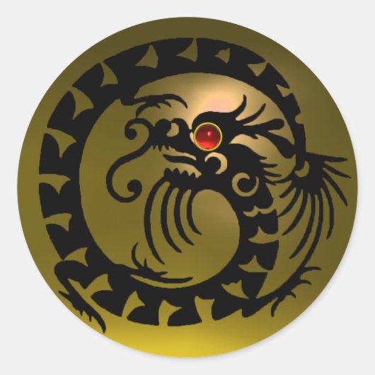 SNAKE DRAGON, black, yellow topaz,赤ルビー ラウンドシール (正面)