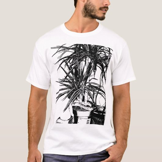 Snake in Bloom - 黒の線画 Tシャツ (正面)