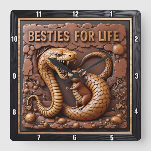 Snake Rat Coiled Besties スクエア壁時計 (正面)