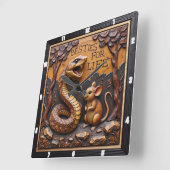 Snake Rat Friendship Wood スクエア壁時計 (傾斜)