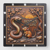 Snake Rat Sunset Friends スクエア壁時計 (正面)