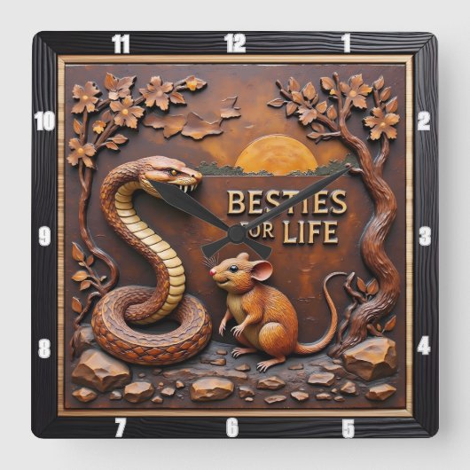 Snake Rat Sunset Friends スクエア壁時計 (正面)