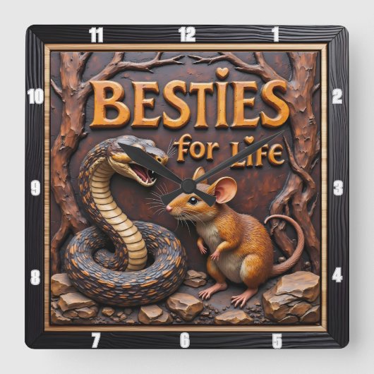 Snake Rat Unlikely Besties スクエア壁時計 (正面)