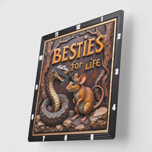 Snake Rat Unlikely Besties スクエア壁時計 (傾斜)