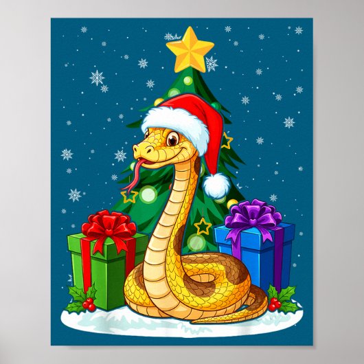 Snake Santa Hat Christmas Pajama Cute Animal Snowf ポスター (正面)
