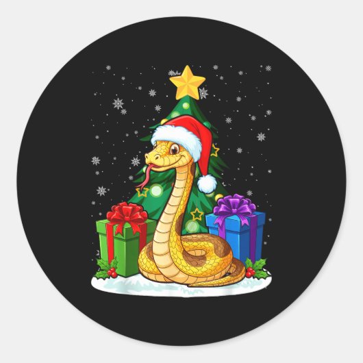 Snake Santa Hat Christmas Pajama Cute Animal Snowf ラウンドシール (正面)