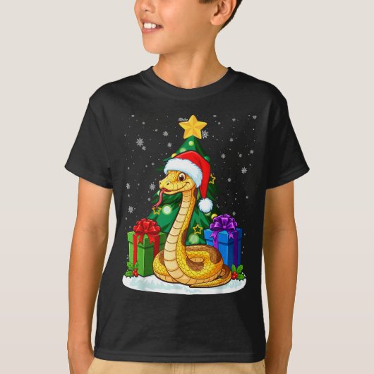 Snake Santa Hat Christmas Pajama Cute Animal Snowf Tシャツ (正面)