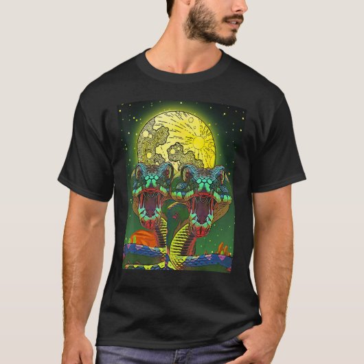 Snake  Trippy 2 Headed Snake in Desert Cool Graphi Tシャツ (正面)