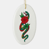 Snake Wrapped Around a Red Rose Tattoo Art セラミックオーナメント (右)