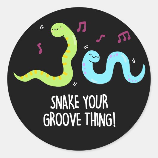 Snake Your Groove Thing おもしろい Disco Pun Dark BG ラウンドシール (正面)
