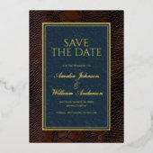 Snakeskinレザービクトリアンブラウン保存日 箔招待状 (正面)