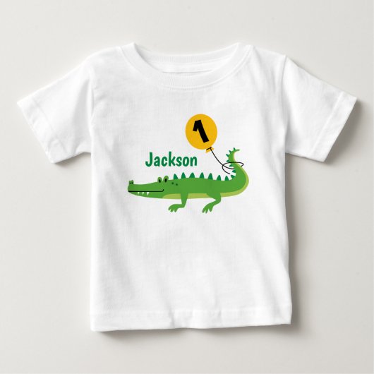 snap Alligator personlized first Birthday Tshirt ベビーTシャツ (正面)