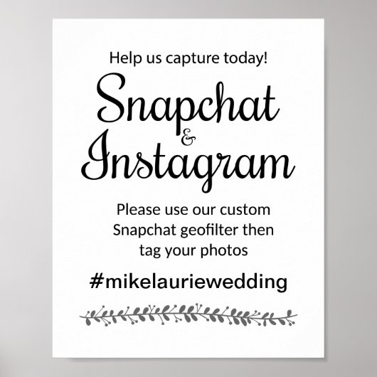 Snapchat Instagramハッシュタグ結婚のサイン – Rochester ポスター (正面)
