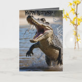 Snappy Jaws：ワニ跳躍誕生日カード カード (黄色い花)