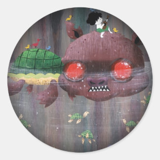 Snappy Turtle – 黒にフェード ラウンドシール