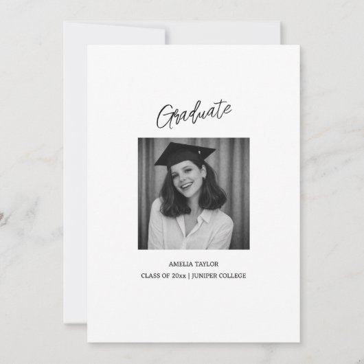 Snapshot Minimalist Script Graduation Black White 招待状 (正面)