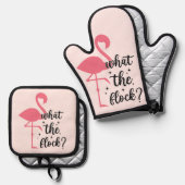 Snarkyピンクどのような群れのフラミンゴ 鍋つかみ&鍋敷きセット (正面/裏面)