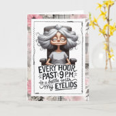 Snarky Old Lady Long Day Humor カード (黄色い花)