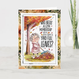 Snarky Old Lady Raking Leaves Fall Autumn Humor カード