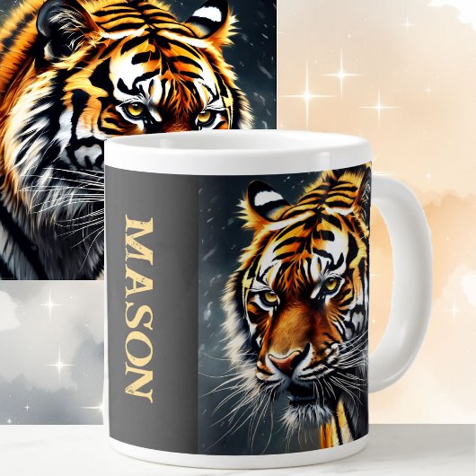 Snarling Tiger Personalize Name Gift Coffee ジャンボコーヒーマグカップ