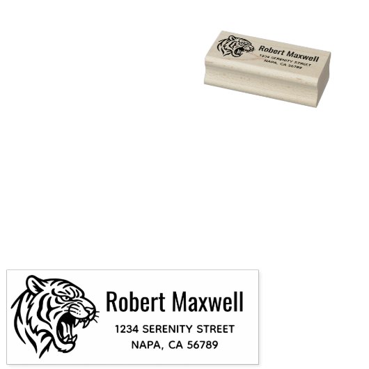 Snarling Tiger Profile Return Address ラバースタンプ (押印)