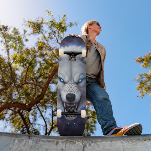  Snarling white wolf head Skateboard  スケートボード (室外1)
